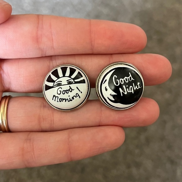Vintage Duchamp London Cufflinks Good Morning Good Night Sun Mood Black White - Picture 1 of 7